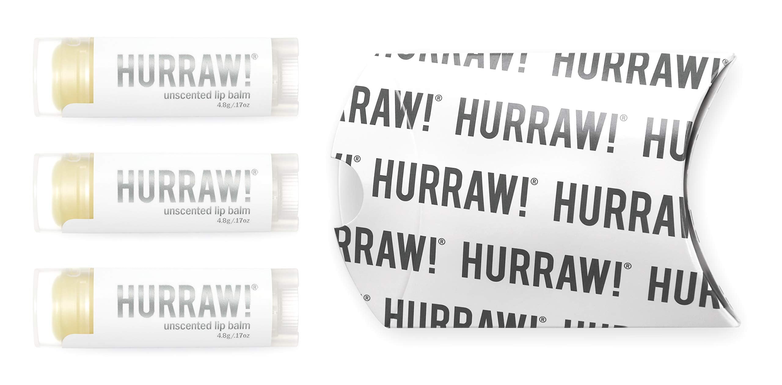 Hurraw! Unscented Lip Balm, 3 Pack: Organic, Certified Vegan, Cruelty and Gluten Free. Non-GMO, 100% Natural Ingredients. Bee, Shea, Soy and Palm Free. Made in USA